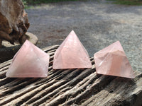 Polished Gemmy Rose Quartz Pyramids x 6 From Madagascar