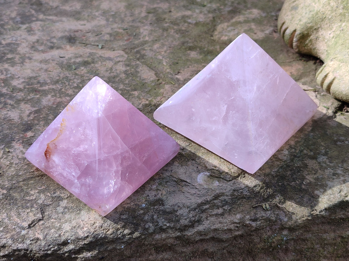 Polished Gemmy Rose Quartz Pyramids x 6 From Madagascar - Toprock Gemstones and Minerals 