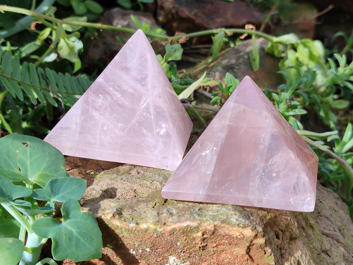 Polished Gemmy Rose Quartz Pyramids x 6 From Madagascar - Toprock Gemstones and Minerals 
