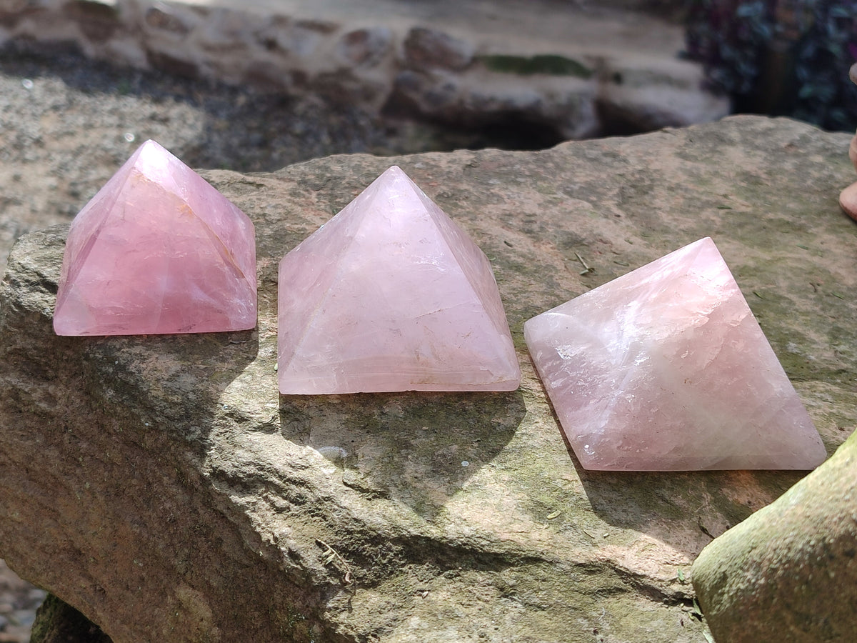 Polished Gemmy Rose Quartz Pyramids x 6 From Madagascar - Toprock Gemstones and Minerals 