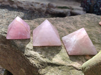 Polished Gemmy Rose Quartz Pyramids x 6 From Madagascar