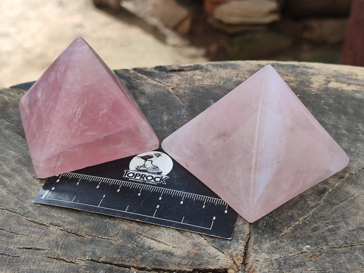 Polished Gemmy Rose Quartz Pyramids x 6 From Madagascar - Toprock Gemstones and Minerals 