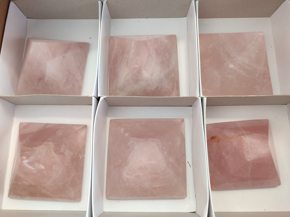 Polished Gemmy Rose Quartz Pyramids x 6 From Madagascar - Toprock Gemstones and Minerals 