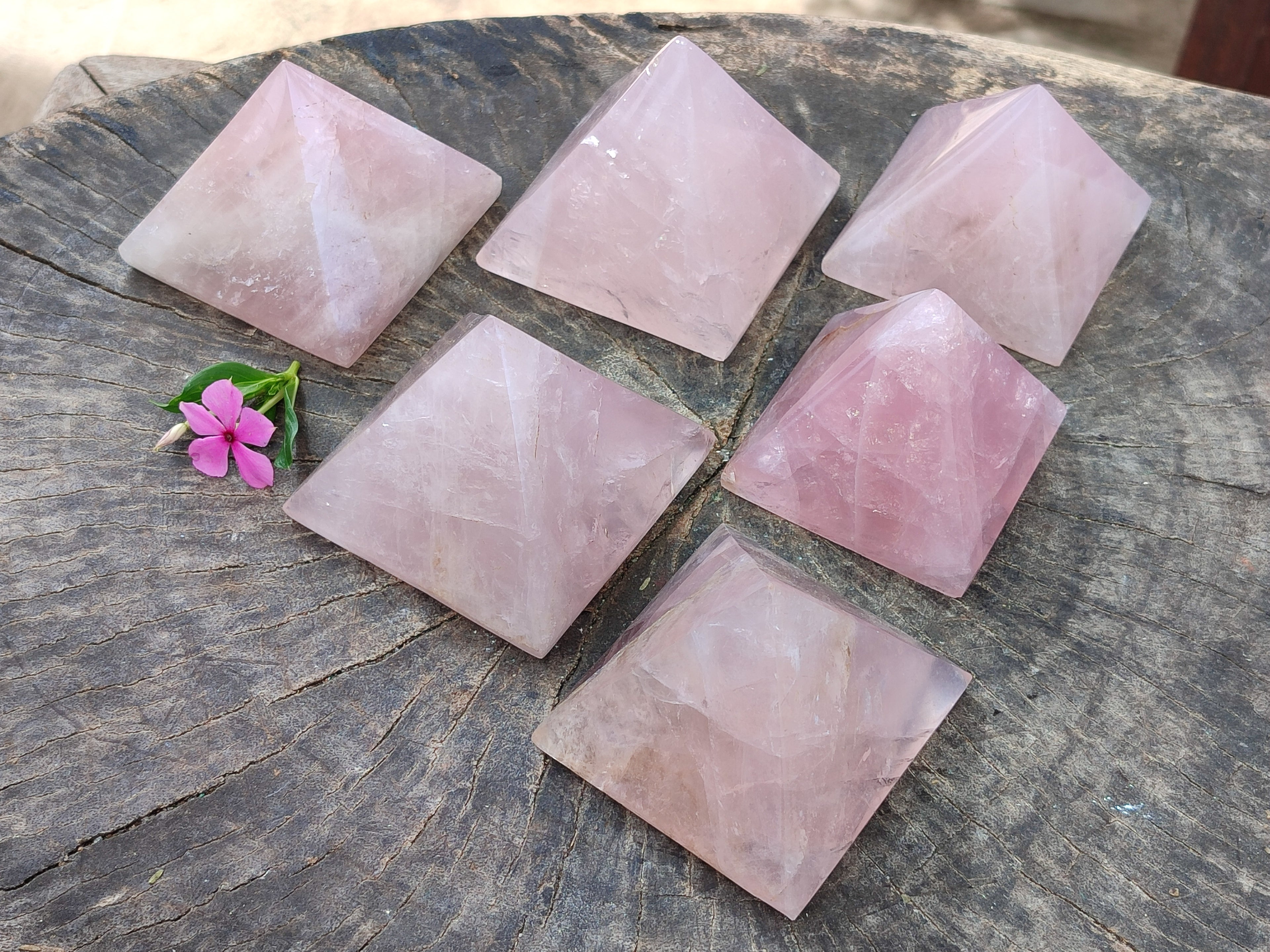 Polished Gemmy Rose Quartz Pyramids x 6 From Madagascar - Toprock Gemstones and Minerals 