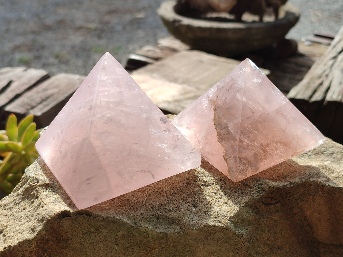 Polished Gemmy Rose Quartz Pyramids x 6 From Madagascar - Toprock Gemstones and Minerals 