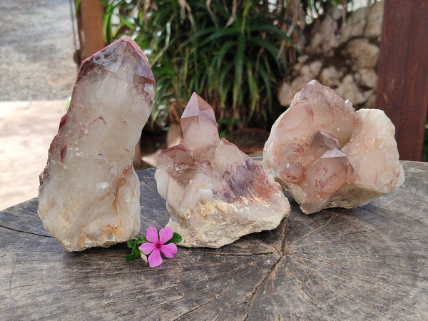 Natural Red Hematoid Quartz Clusters x 3 From Karoi, Zimbabwe