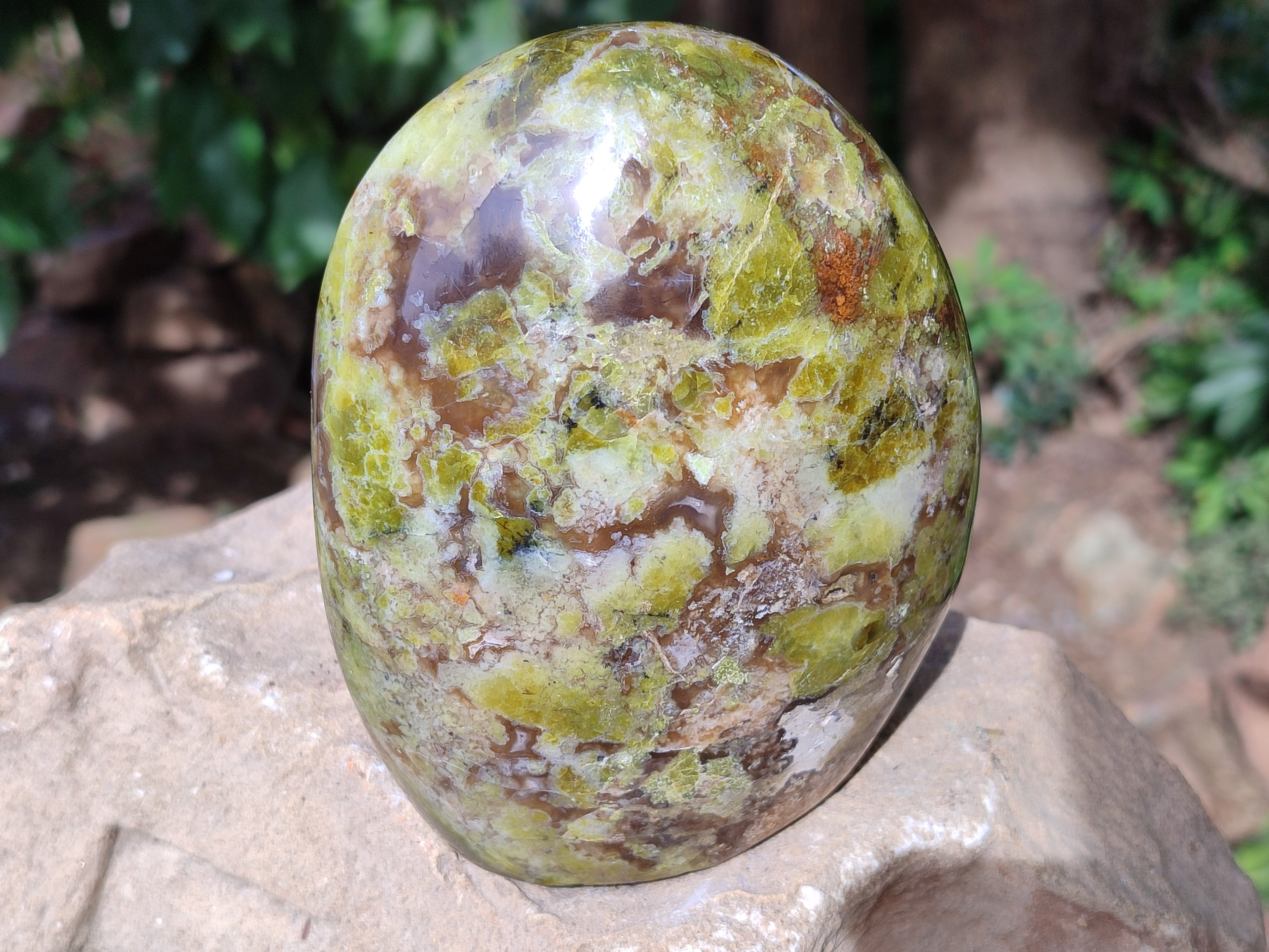 Polished Green Opal Standing Free Forms x 2 From Betroka, Madagascar - Toprock Gemstones and Minerals 