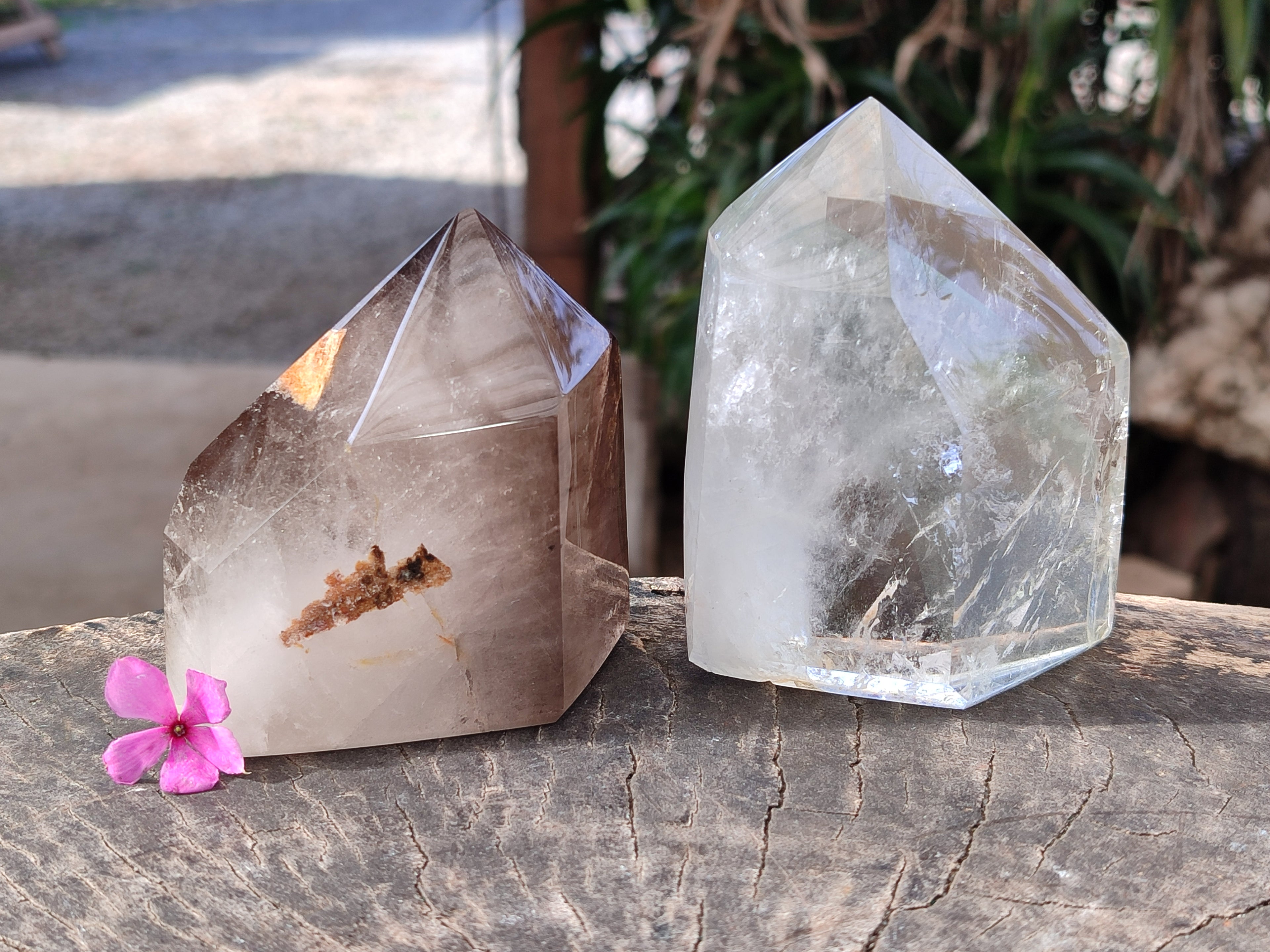 Polished Phantom Chlorite Moss and Zoned Smokey Quartz Crystals x 2 From Madagascar - Toprock Gemstones and Minerals 