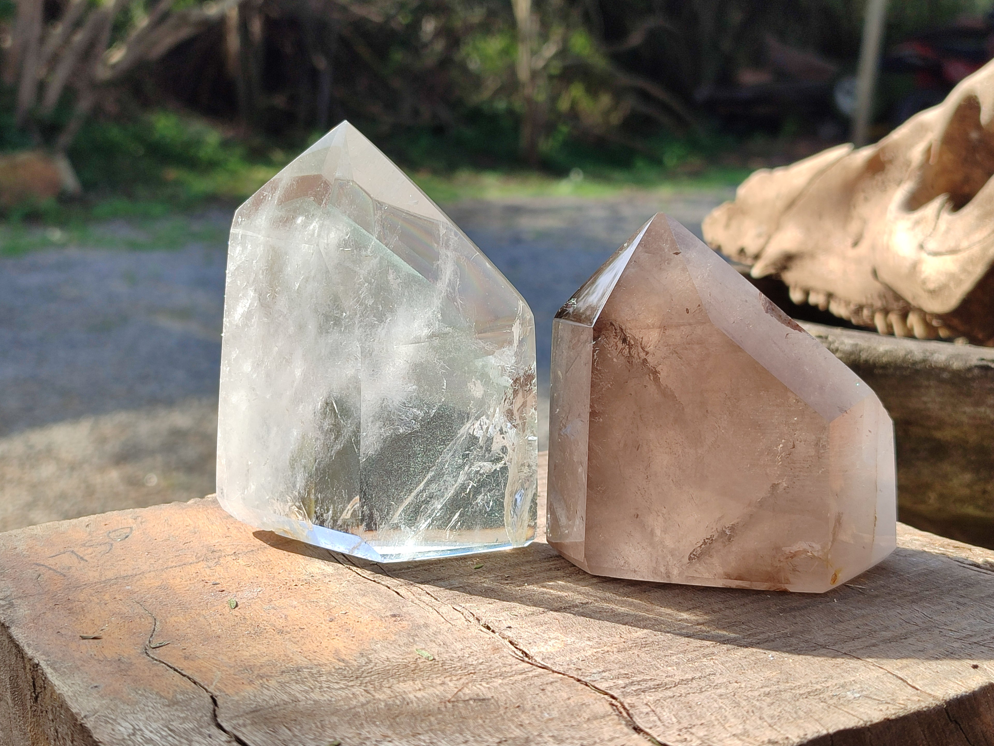 Polished Phantom Chlorite Moss and Zoned Smokey Quartz Crystals x 2 From Madagascar - Toprock Gemstones and Minerals 