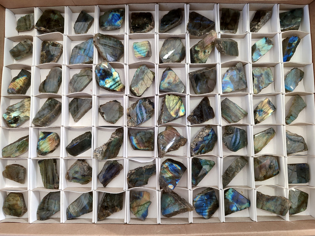 Polished On One Side Small Labradorite Plates x 70 From Tulear, Madagascar - Toprock Gemstones and Minerals 