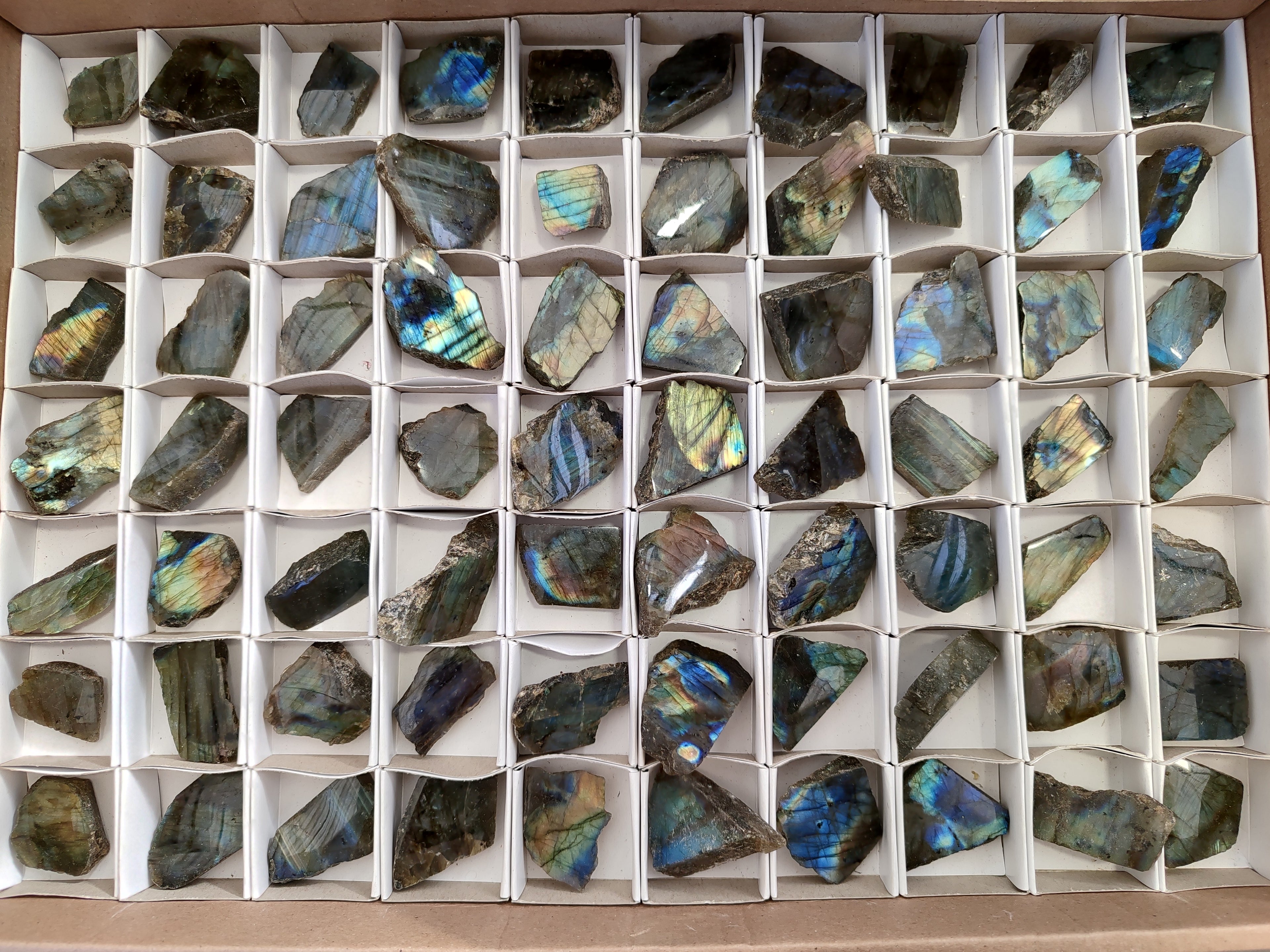 Polished On One Side Small Labradorite Plates x 70 From Tulear, Madagascar - Toprock Gemstones and Minerals 