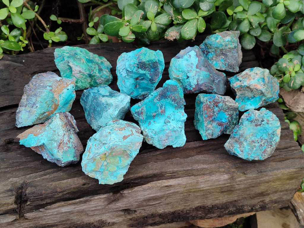 Natural Shattuckite with Chrysocolla and Malachite Cutting Material x 12 From Namibia - Toprock Gemstones and Minerals 