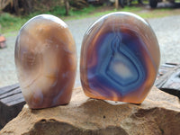Polished Banded Agate Standing Free Forms x 3 From Madagascar - Toprock Gemstones and Minerals 