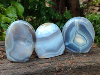 Polished Banded Agate Standing Free Forms x 3 From Madagascar - Toprock Gemstones and Minerals 