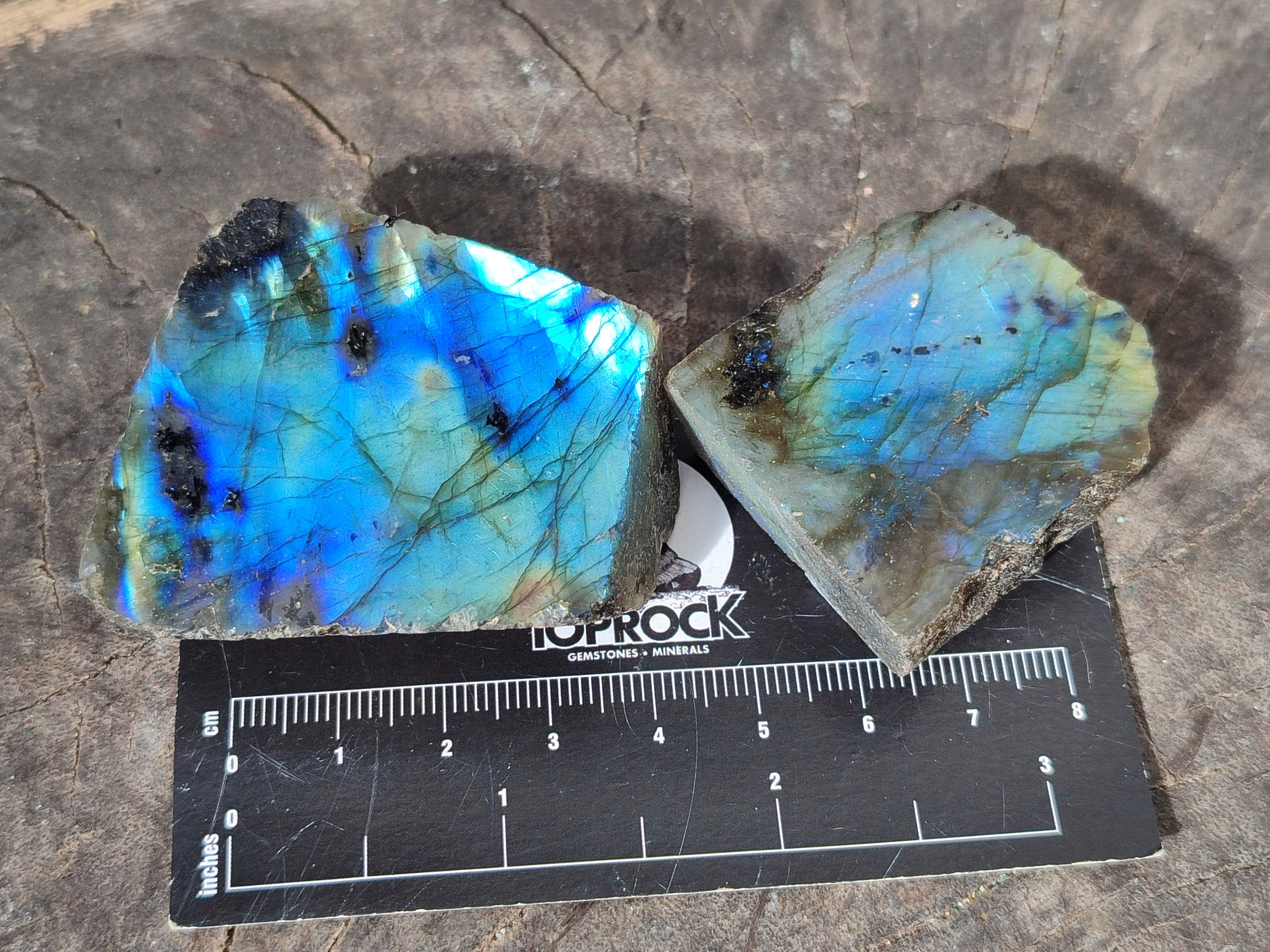 Polished On One Side Labradorite Plates x 35 From Tulear, Madagascar - Toprock Gemstones and Minerals 