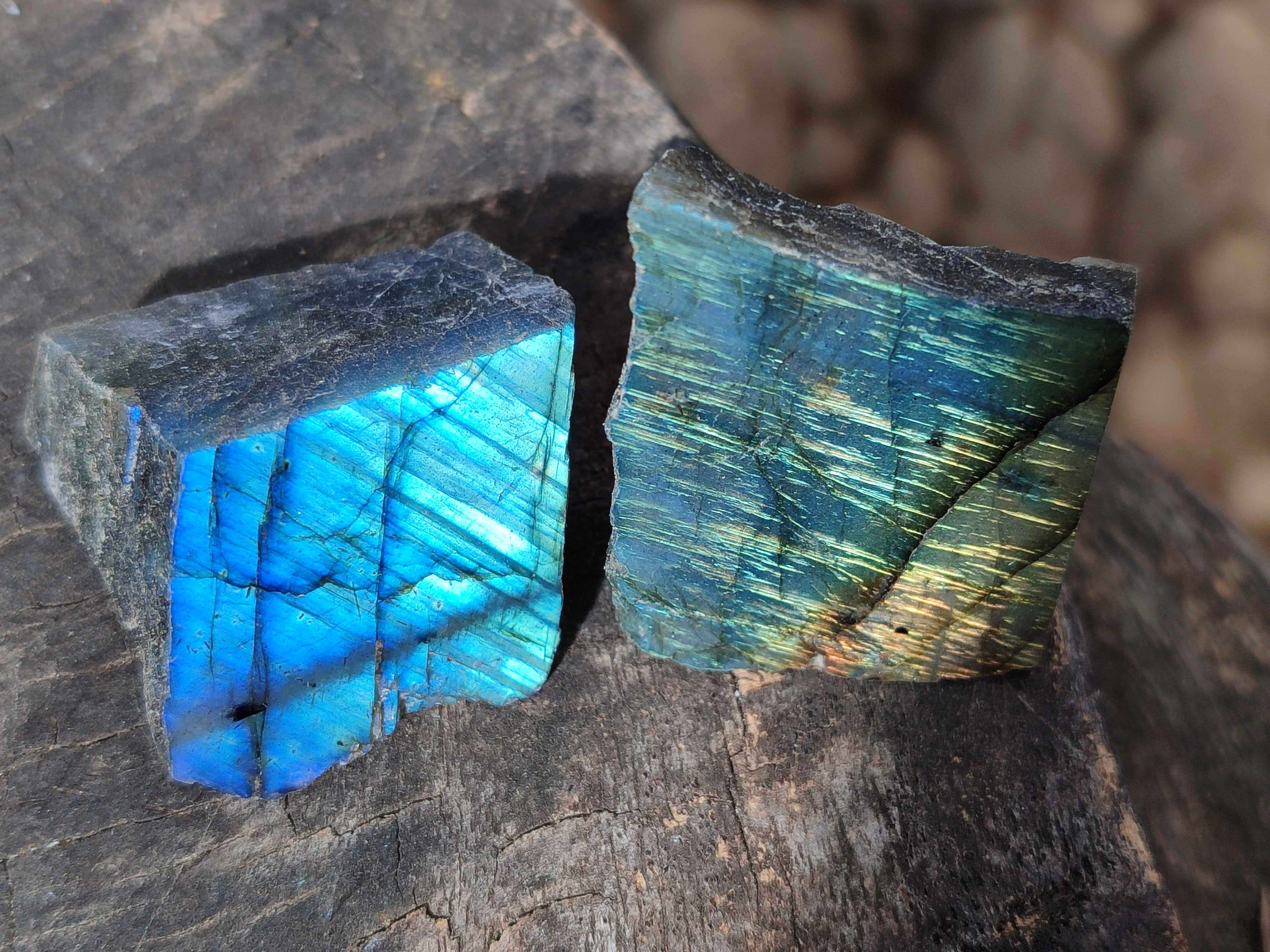 Polished On One Side Labradorite Plates x 35 From Tulear, Madagascar - Toprock Gemstones and Minerals 