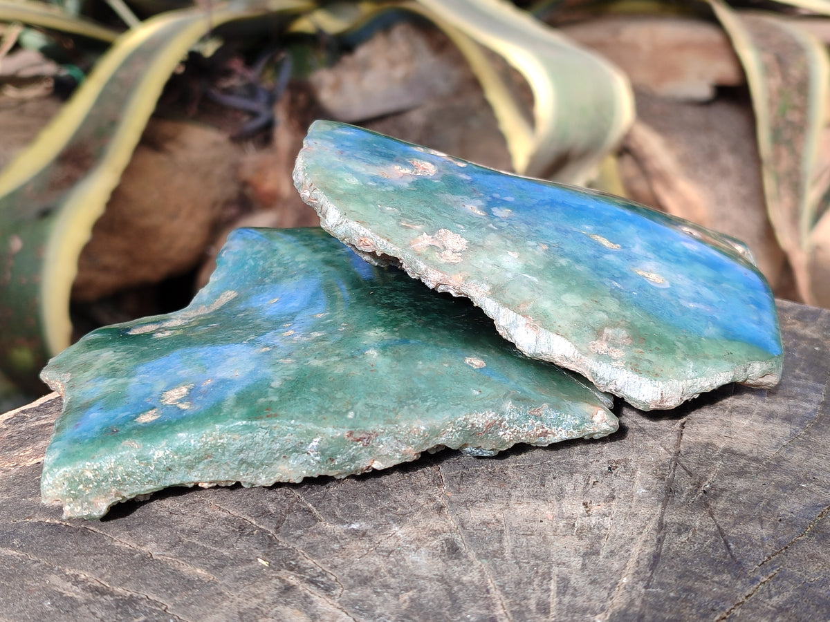 Polished On One Side Emerald Mtorolite Plates x 3 From Mutorashanga, Zimbabwe - Toprock Gemstones and Minerals 