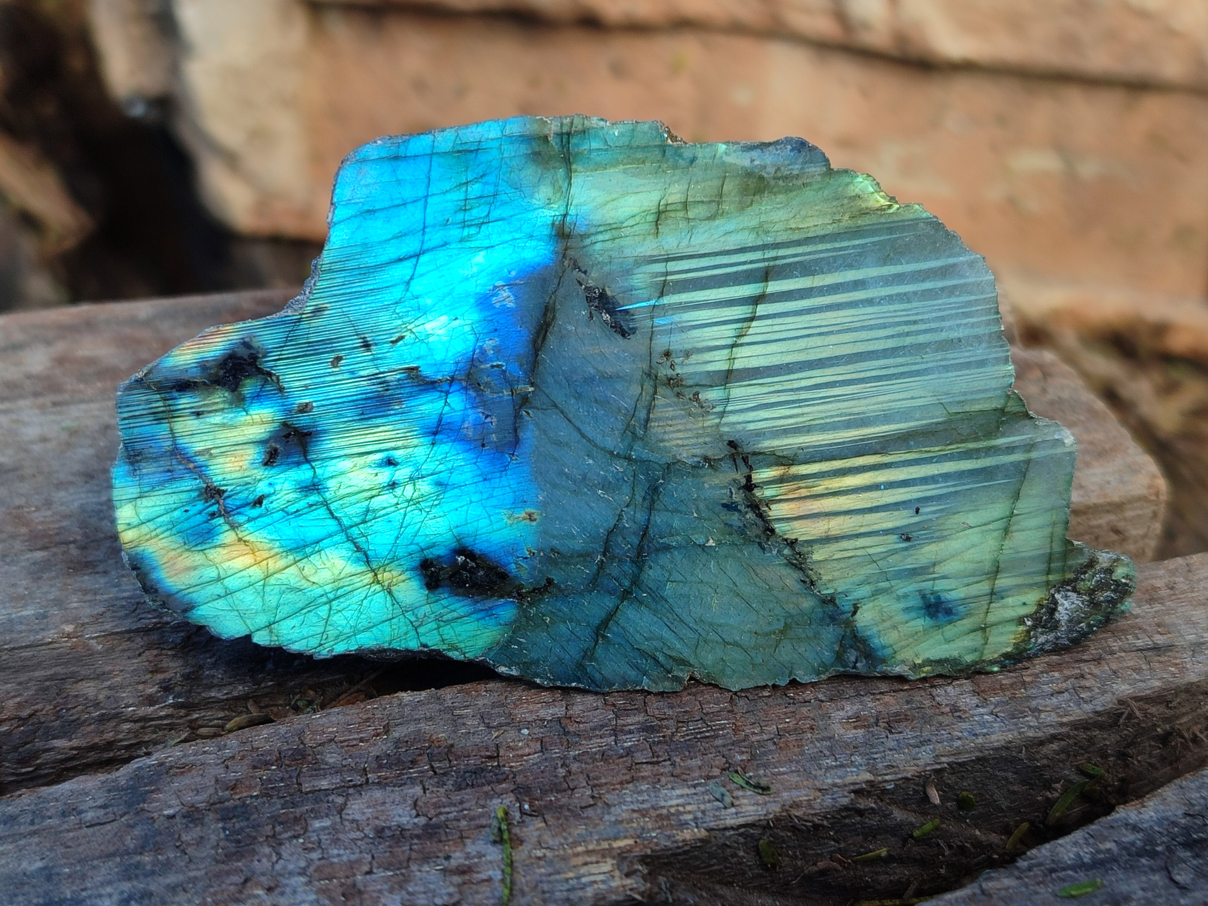 Polished On One Side Labradorite Plates x 12 From Tulear, Madagascar - Toprock Gemstones and Minerals 
