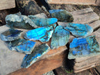 Polished On One Side Labradorite Plates x 12 From Tulear, Madagascar - Toprock Gemstones and Minerals 