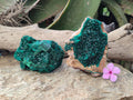 Natural Dioptase On Dolomite with Malachite Specimens x 2 From Likasi, Congo - Toprock Gemstones and Minerals 