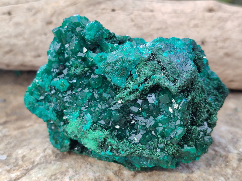 Natural Dioptase On Dolomite with Malachite Specimens x 2 From Likasi, Congo - Toprock Gemstones and Minerals 