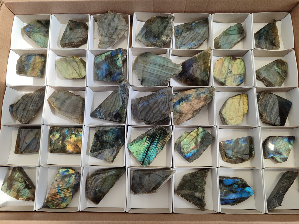 Polished On One Side Labradorite Plates x 35 From Tulear, Madagascar - Toprock Gemstones and Minerals 