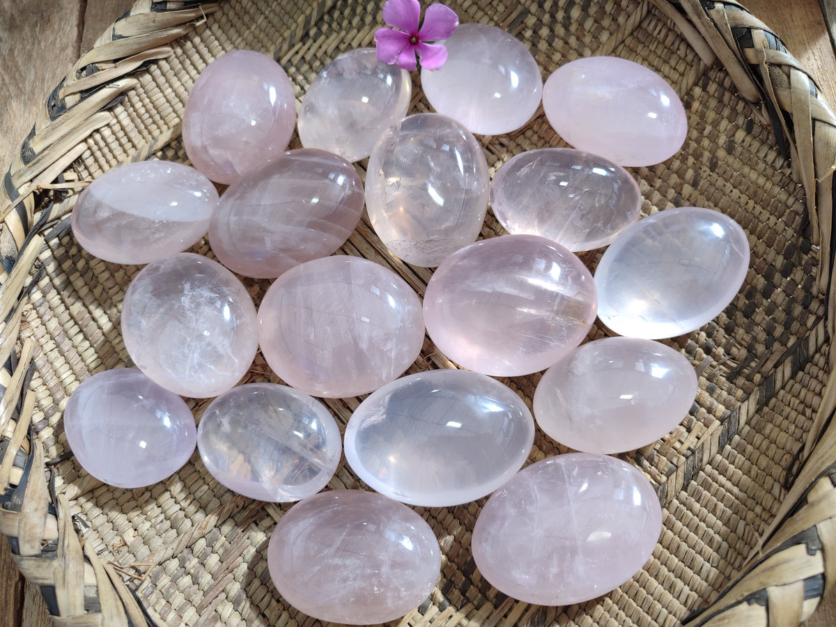 Polished Rose Quartz Palm Stones x 35 From Ambatondrazaka, Madagascar - Toprock Gemstones and Minerals 