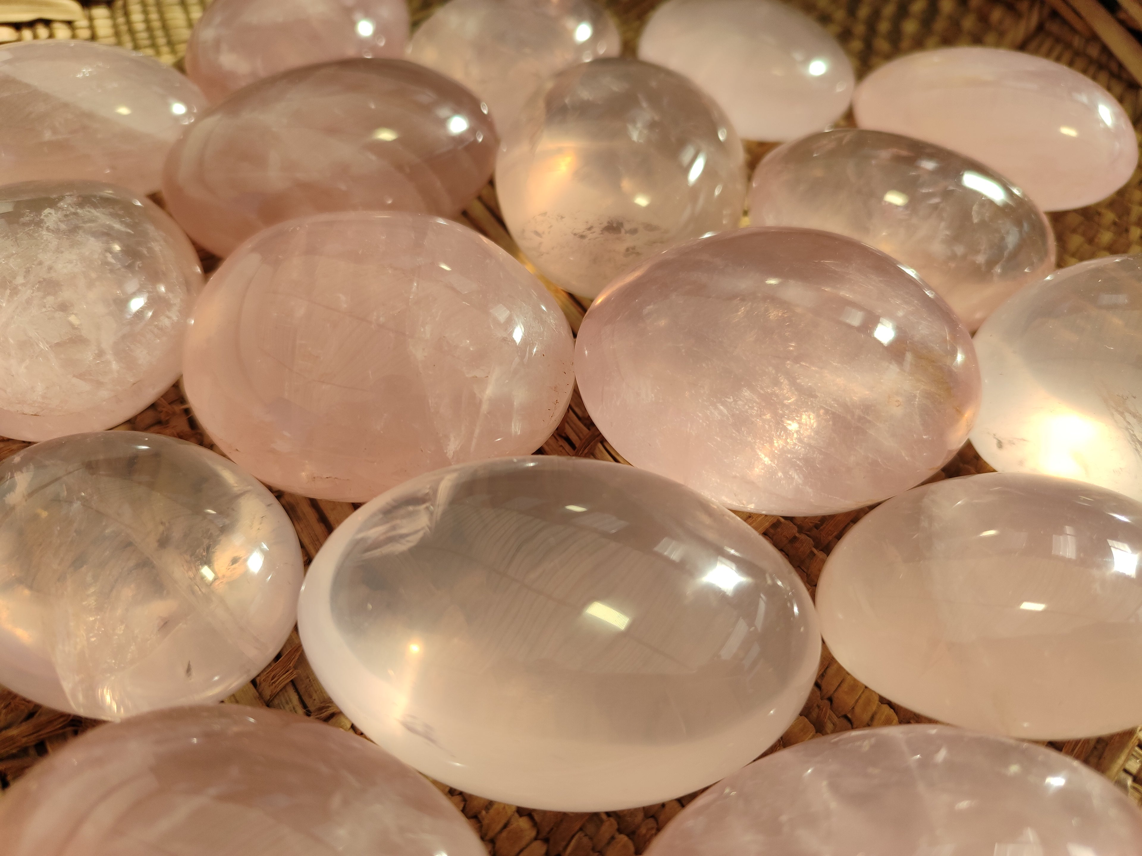Polished Rose Quartz Palm Stones x 35 From Ambatondrazaka, Madagascar - Toprock Gemstones and Minerals 