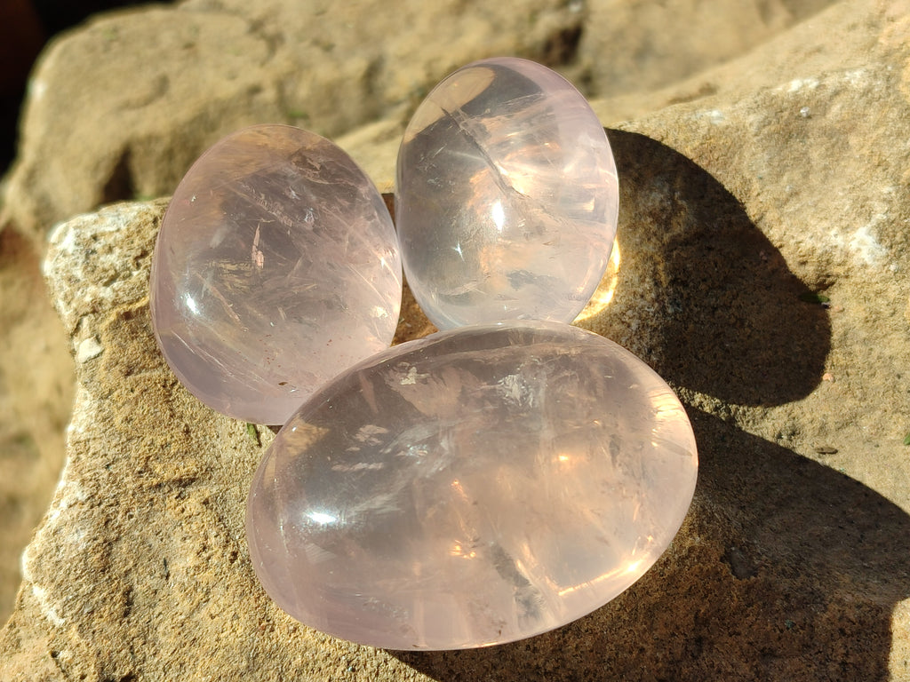 Polished Rose Quartz Palm Stones x 35 From Ambatondrazaka, Madagascar - Toprock Gemstones and Minerals 