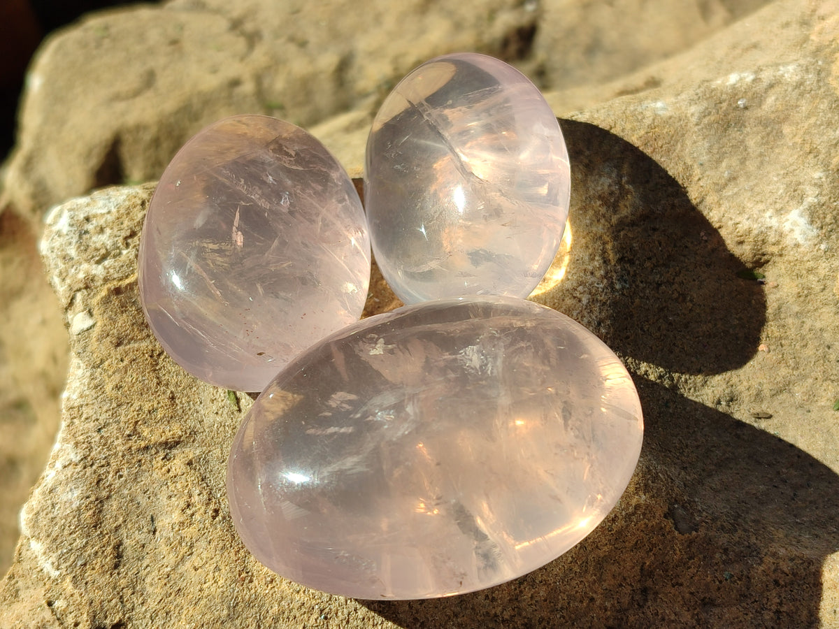 Polished Rose Quartz Palm Stones x 35 From Ambatondrazaka, Madagascar - Toprock Gemstones and Minerals 