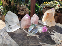 Polished Mixed Inclusion Quartz Crystals with Amethyst and Chlorite x 5 from Madagascar