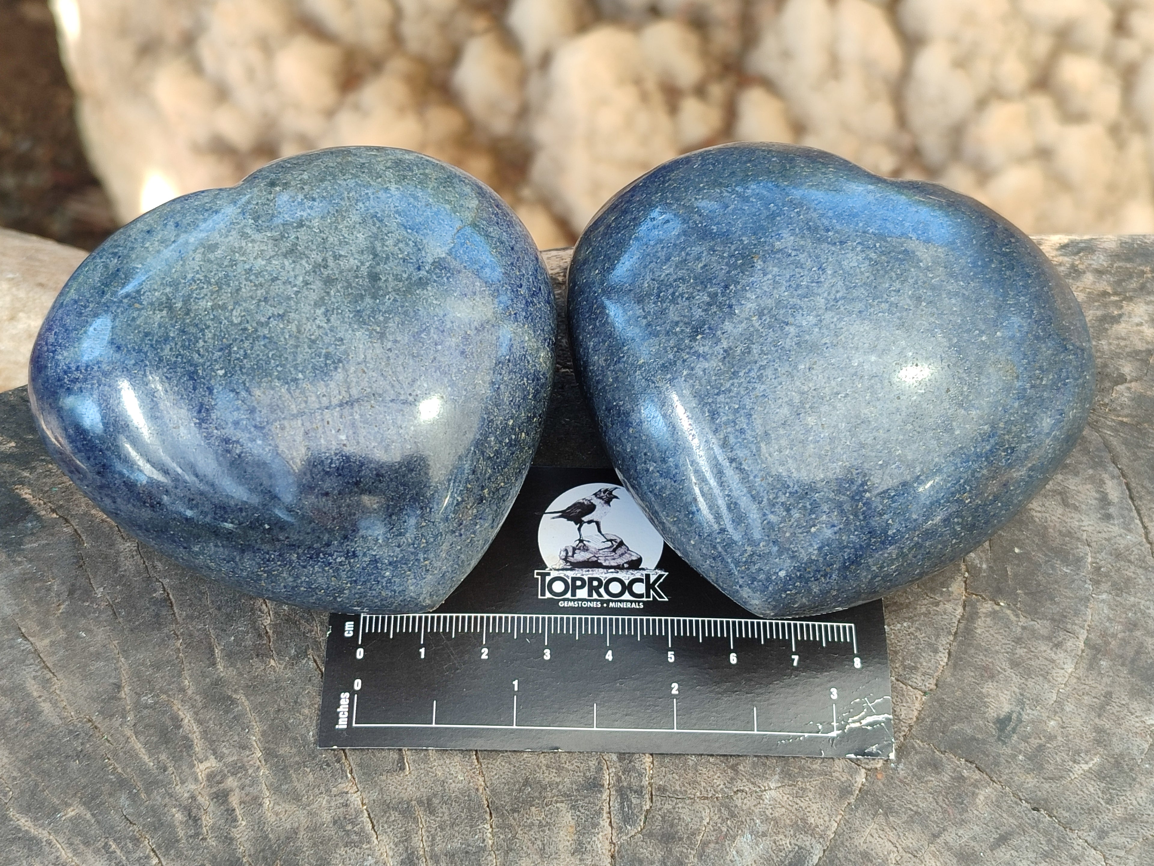 Polished Blue Lazulite Hearts x 4 From Madagascar - Toprock Gemstones and Minerals 