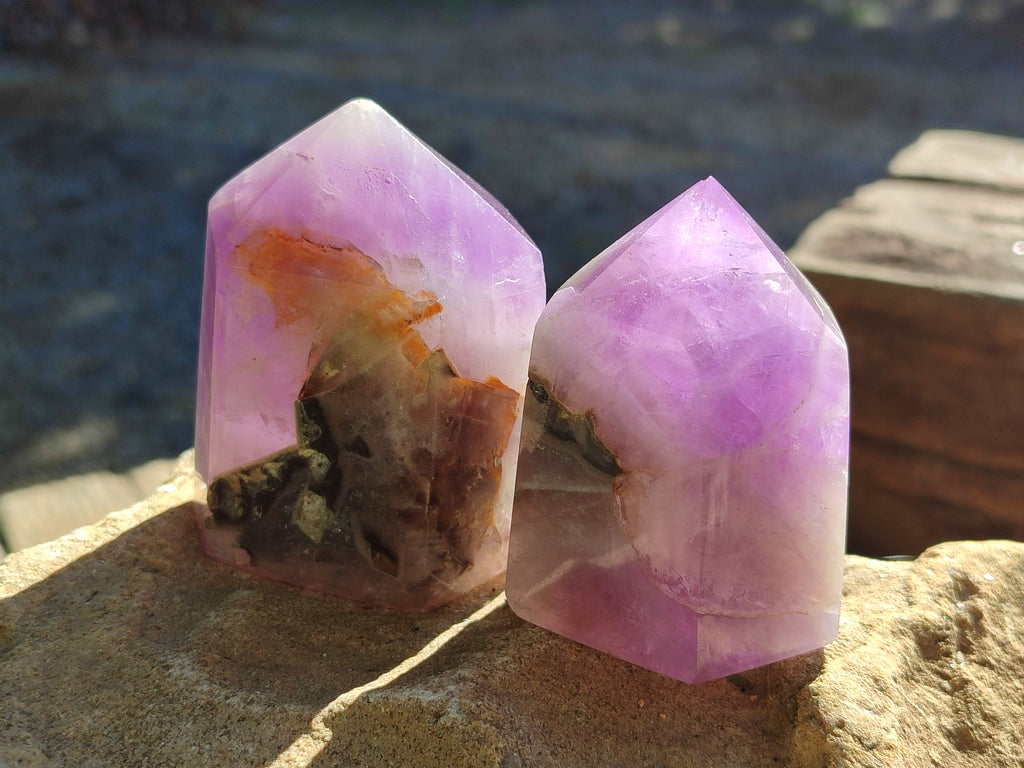 Polished Chevron Amethyst Points x 3 from Ankazobe, Madagascar - Toprock Gemstones and Minerals 