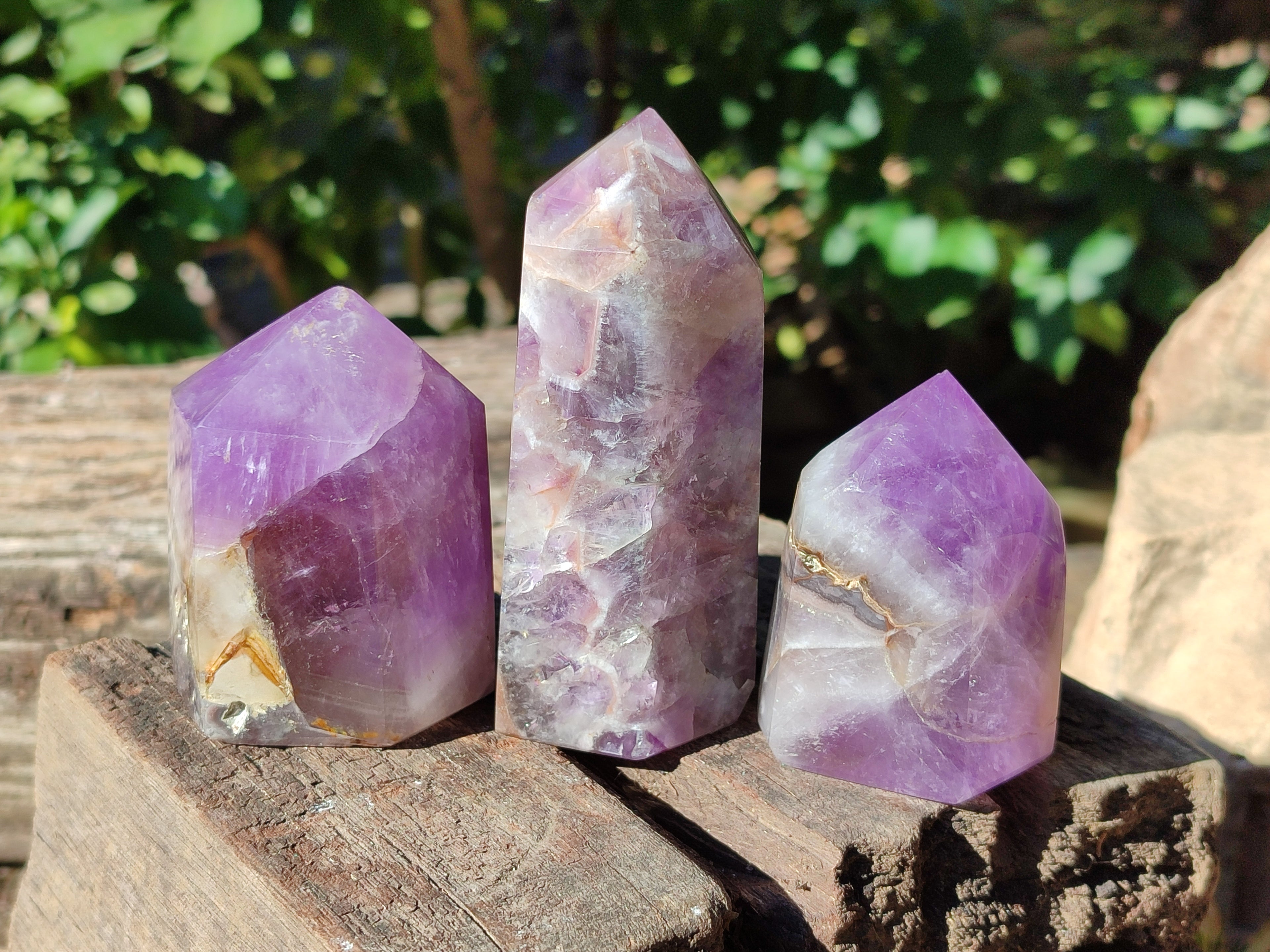 Polished Chevron Amethyst Points x 3 from Ankazobe, Madagascar - Toprock Gemstones and Minerals 