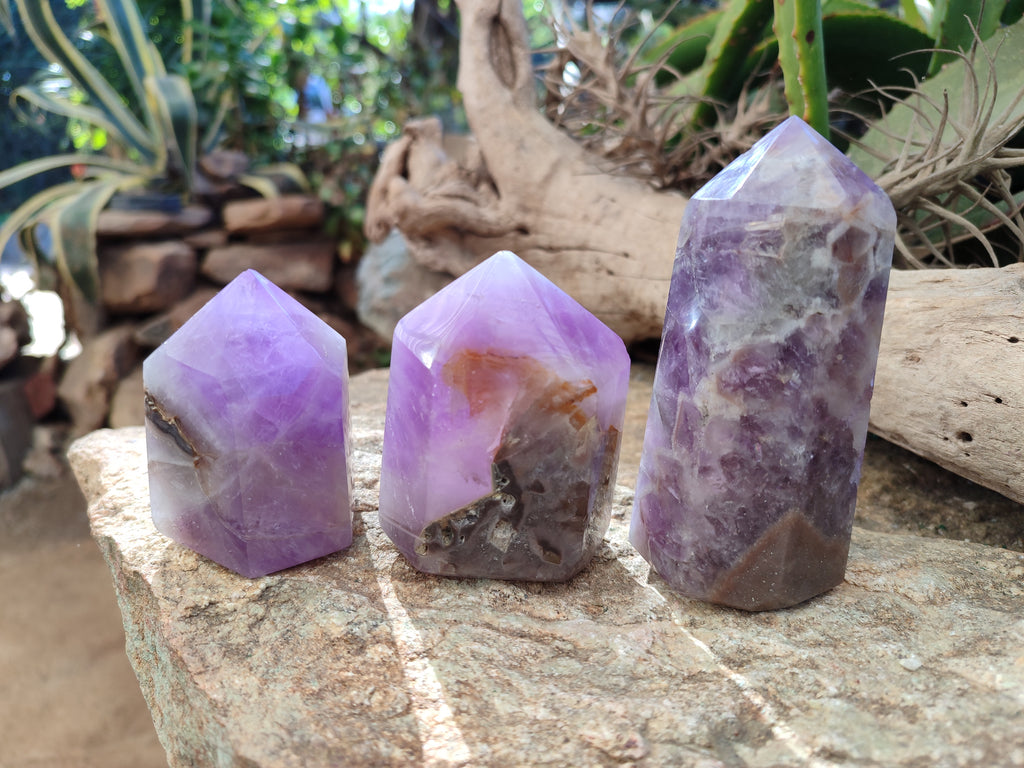 Polished Chevron Amethyst Points x 3 from Ankazobe, Madagascar - Toprock Gemstones and Minerals 