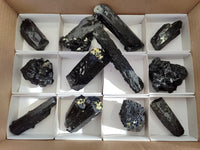 Natural Fibrous Schorl Black Tourmaline Crystals x 12 From Erongo, Namibia - Toprock Gemstones and Minerals 