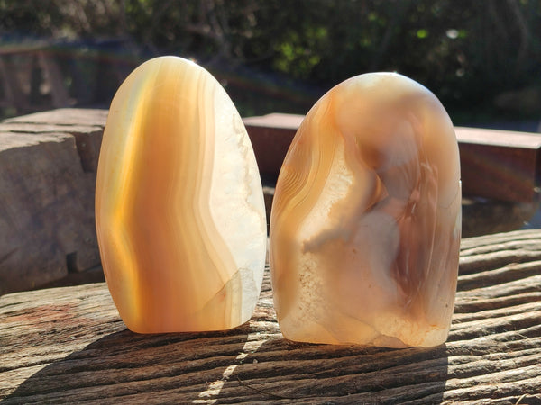 Polished Banded Agate Standing Free Forms x 3 From Madagascar