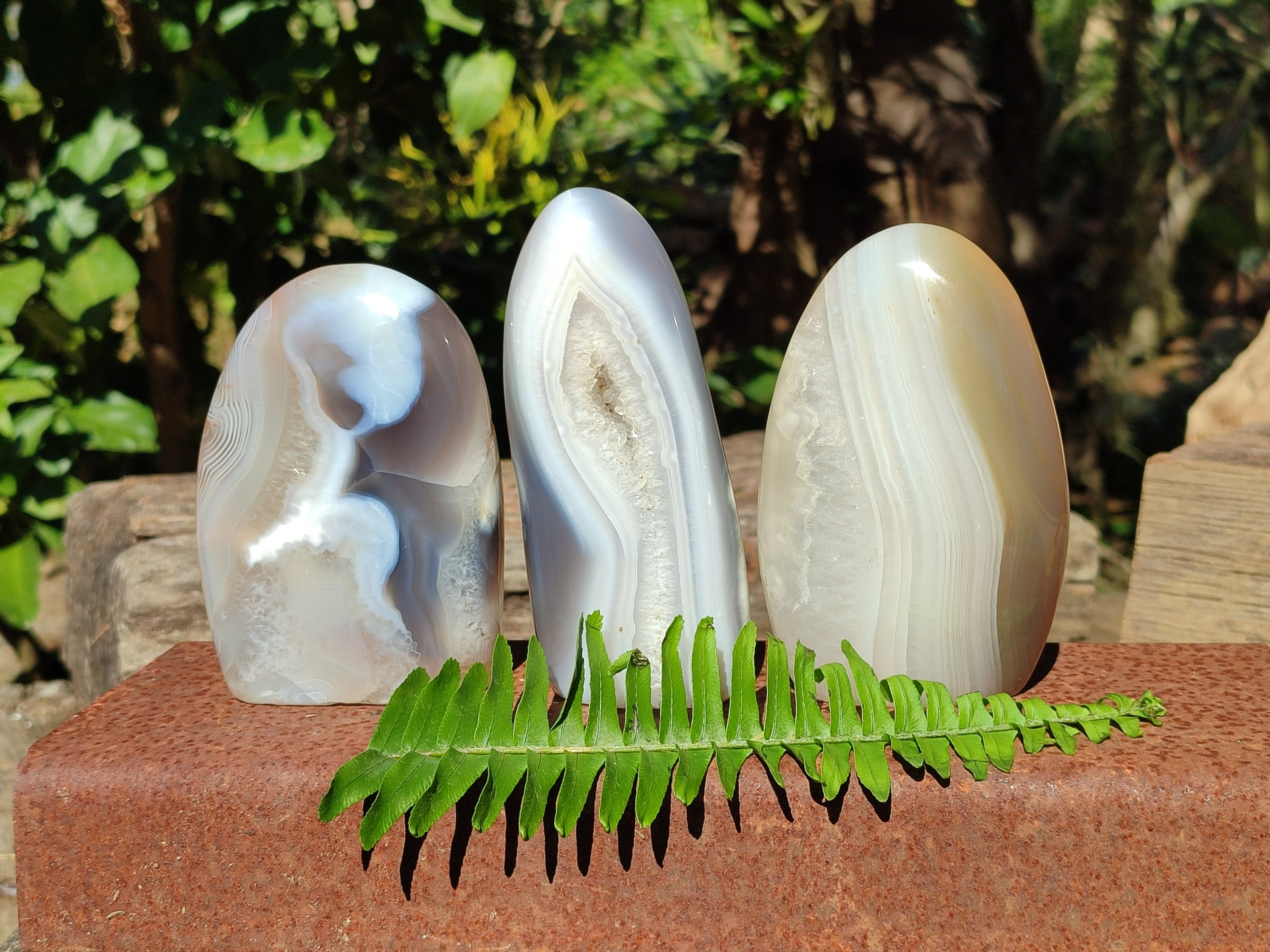 Polished Banded Agate Standing Free Forms x 3 From Madagascar - Toprock Gemstones and Minerals 
