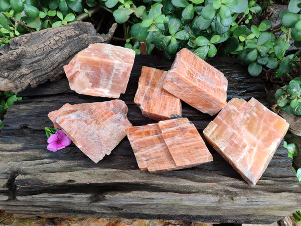 Natural Rhombohedral Sunset Orange Calcite Specimens x 6 From Spitzkop, Namibia