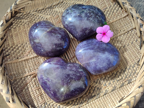 Polished Lepidolite with Pink Rubellite Hearts x 5 From Ambatondrazaka, Madagascar