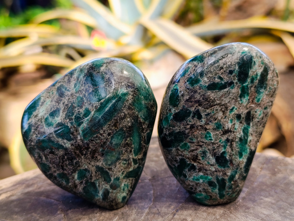 Polished Emerald Mica In Matrix Standing Free Forms x 3 From Mutoko, Zimbabwe - Toprock Gemstones and Minerals 