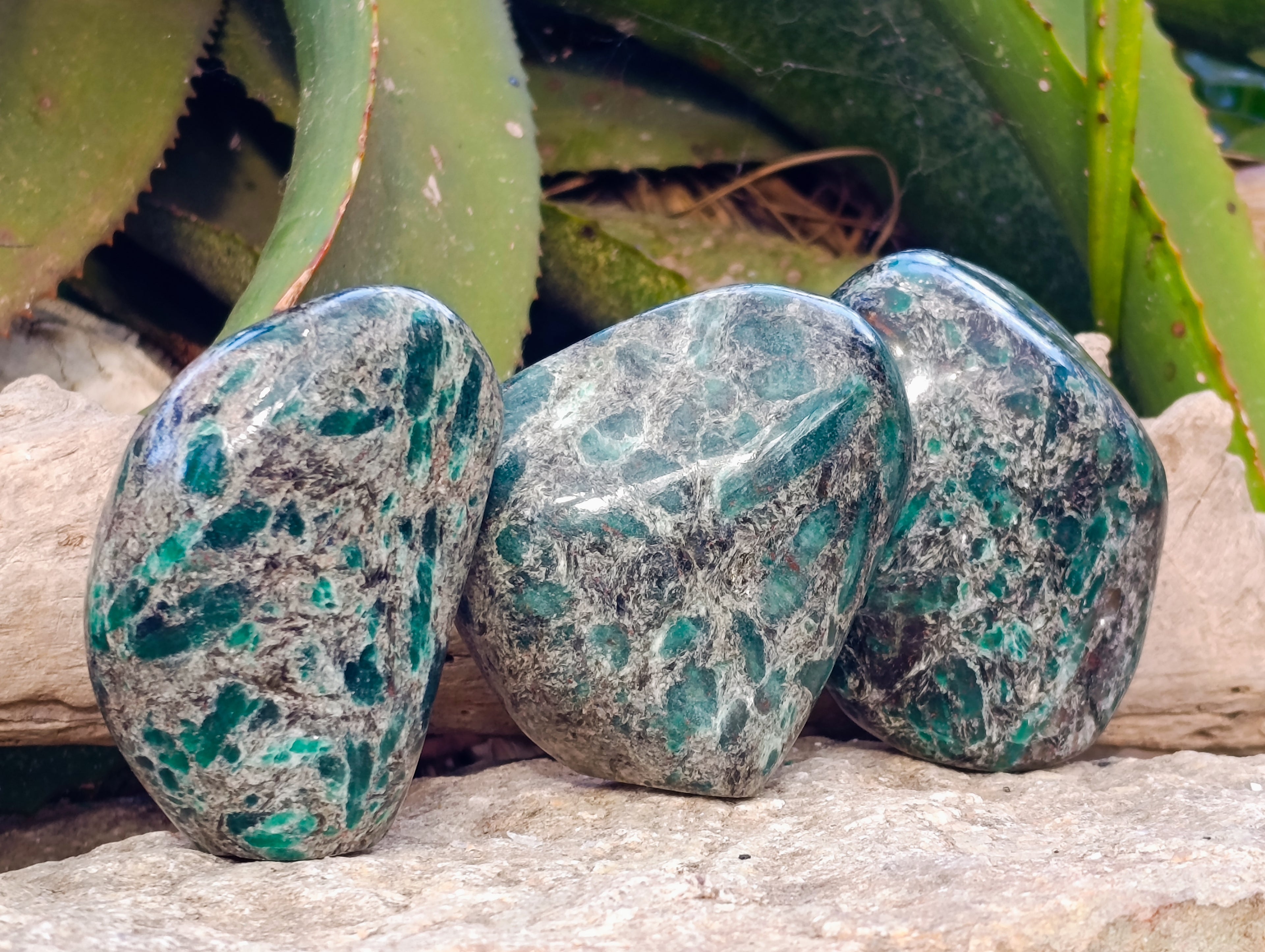 Polished Emerald Mica In Matrix Standing Free Forms x 3 From Mutoko, Zimbabwe - Toprock Gemstones and Minerals 