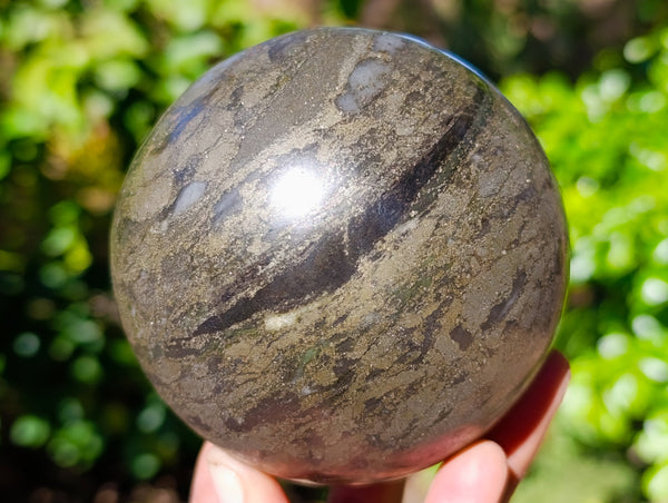 Polished Rare Pharaoh Stone Pyrite in Basalt Sphere x 1 From Iron Duke Mine, Zimbabwe