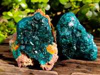 Natural Dioptase On Dolomite with Malachite Specimens x 2 From Likasi, Congo - Toprock Gemstones and Minerals 