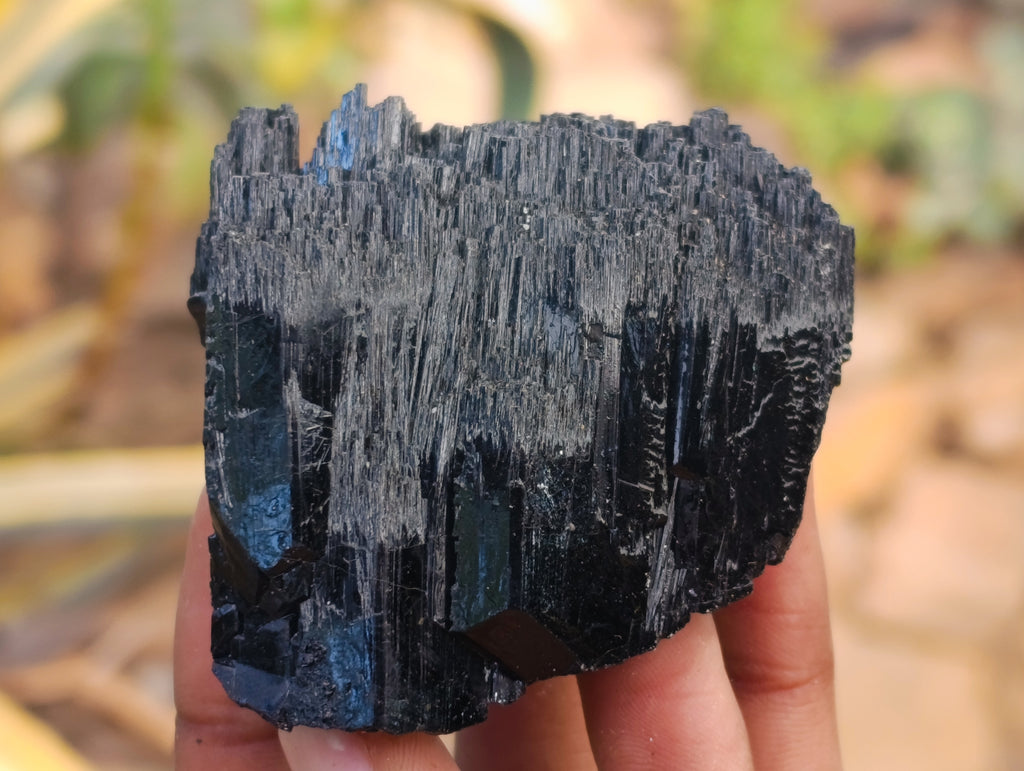 Natural Schorl Black Tourmaline with Fibrous and Needle Formations and Hyalite Opal x 6 From Erongo, Namibia - Toprock Gemstones and Minerals 
