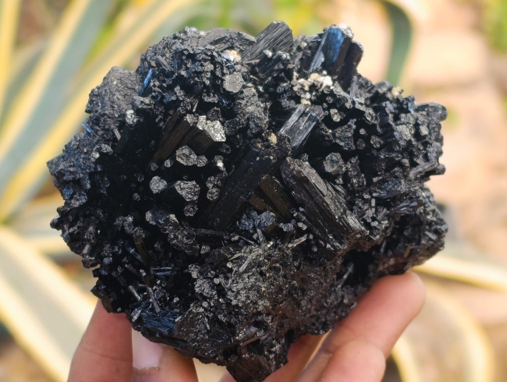 Natural Schorl Black Tourmaline with Fibrous and Needle Formations and Hyalite Opal x 6 From Erongo, Namibia - Toprock Gemstones and Minerals 