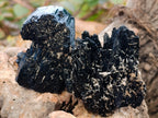 Natural Schorl Black Tourmaline with Fibrous and Needle Formations and Hyalite Opal x 6 From Erongo, Namibia - Toprock Gemstones and Minerals 