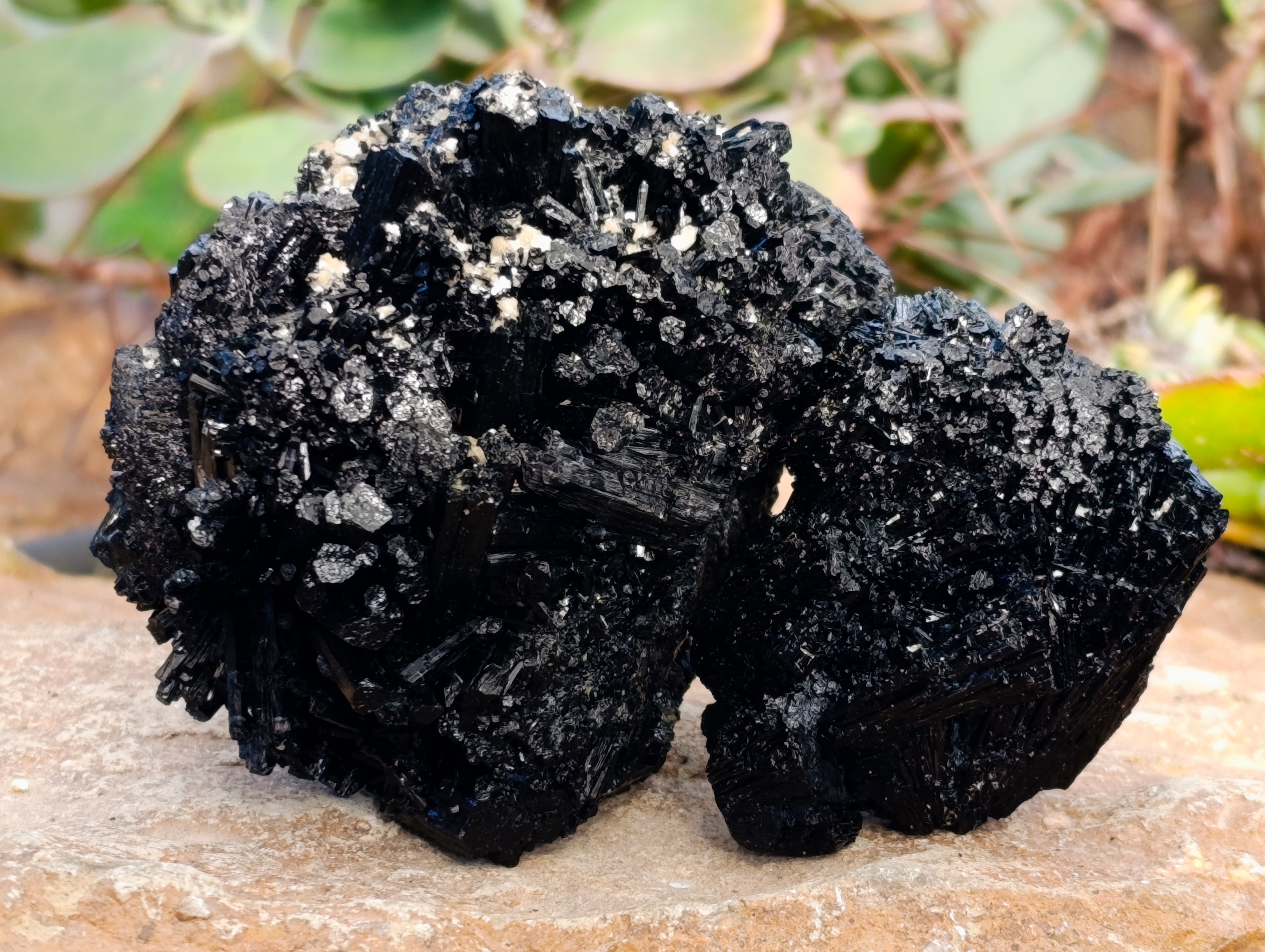 Natural Schorl Black Tourmaline with Fibrous and Needle Formations and Hyalite Opal x 6 From Erongo, Namibia - Toprock Gemstones and Minerals 