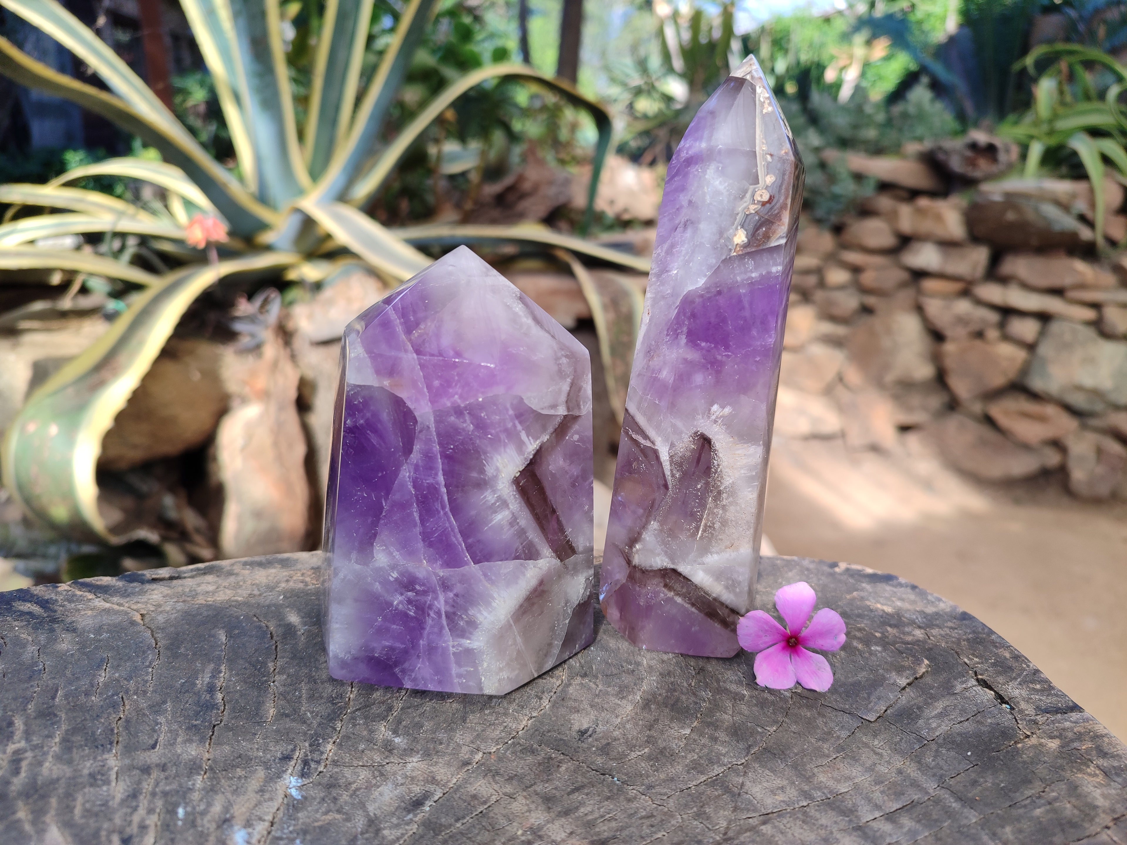 Polished Chevron Amethyst Points x 2 from Ankazobe, Madagascar - Toprock Gemstones and Minerals 