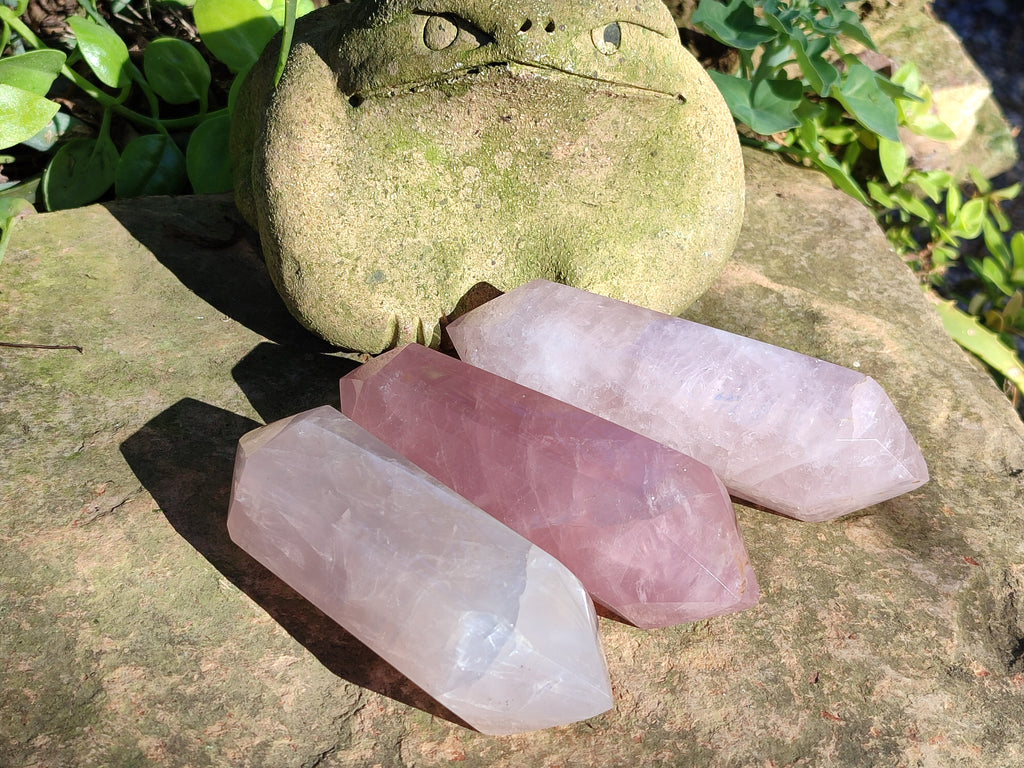 Polished Double Terminated Rose Quartz Points x 4 From Ambatondrazaka, Madagascar - Toprock Gemstones and Minerals 